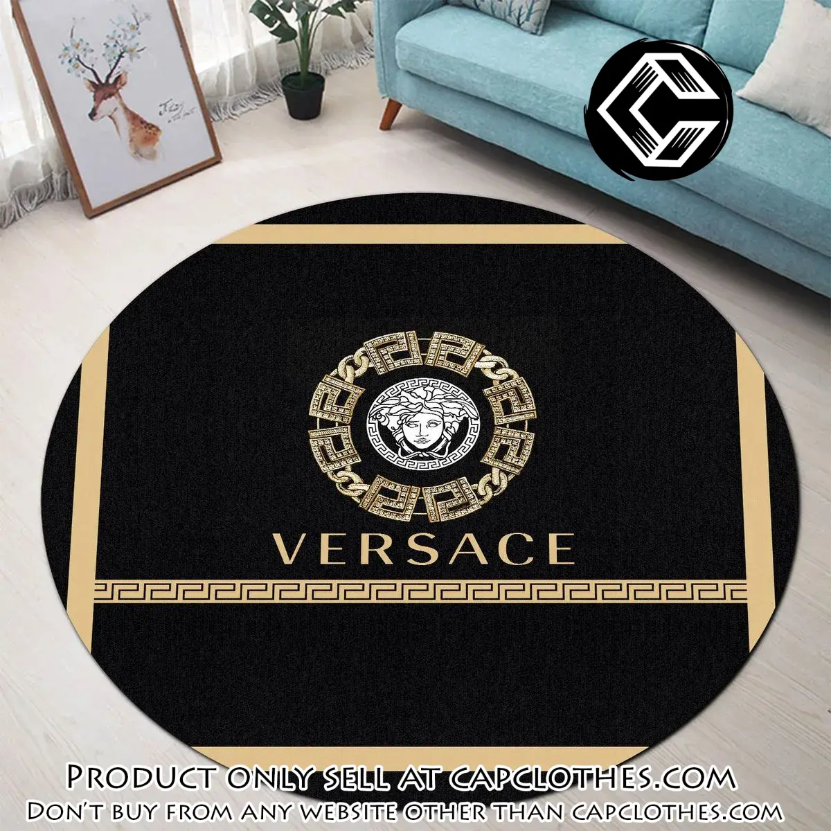 Versace medusa golden pattern black luxury brand fashion round rug carpet home decor special gift cc5239669